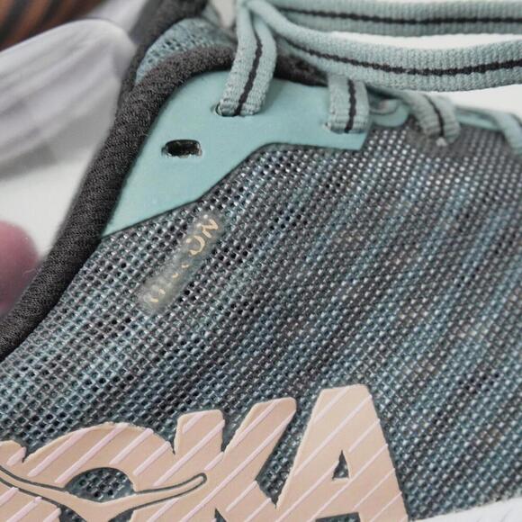 Hoka One One Rincon Womens 7.5 Gray Salmon Pink Chunky Lace Up Comfort SEE - Picture 7 of 10
